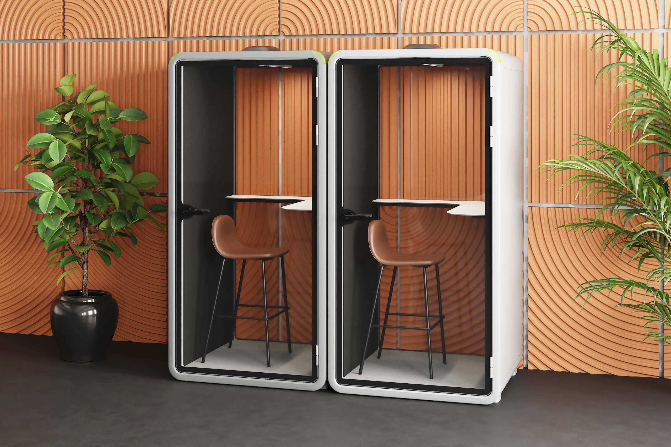 Cabina Acusto individuale color arancione in ufficio