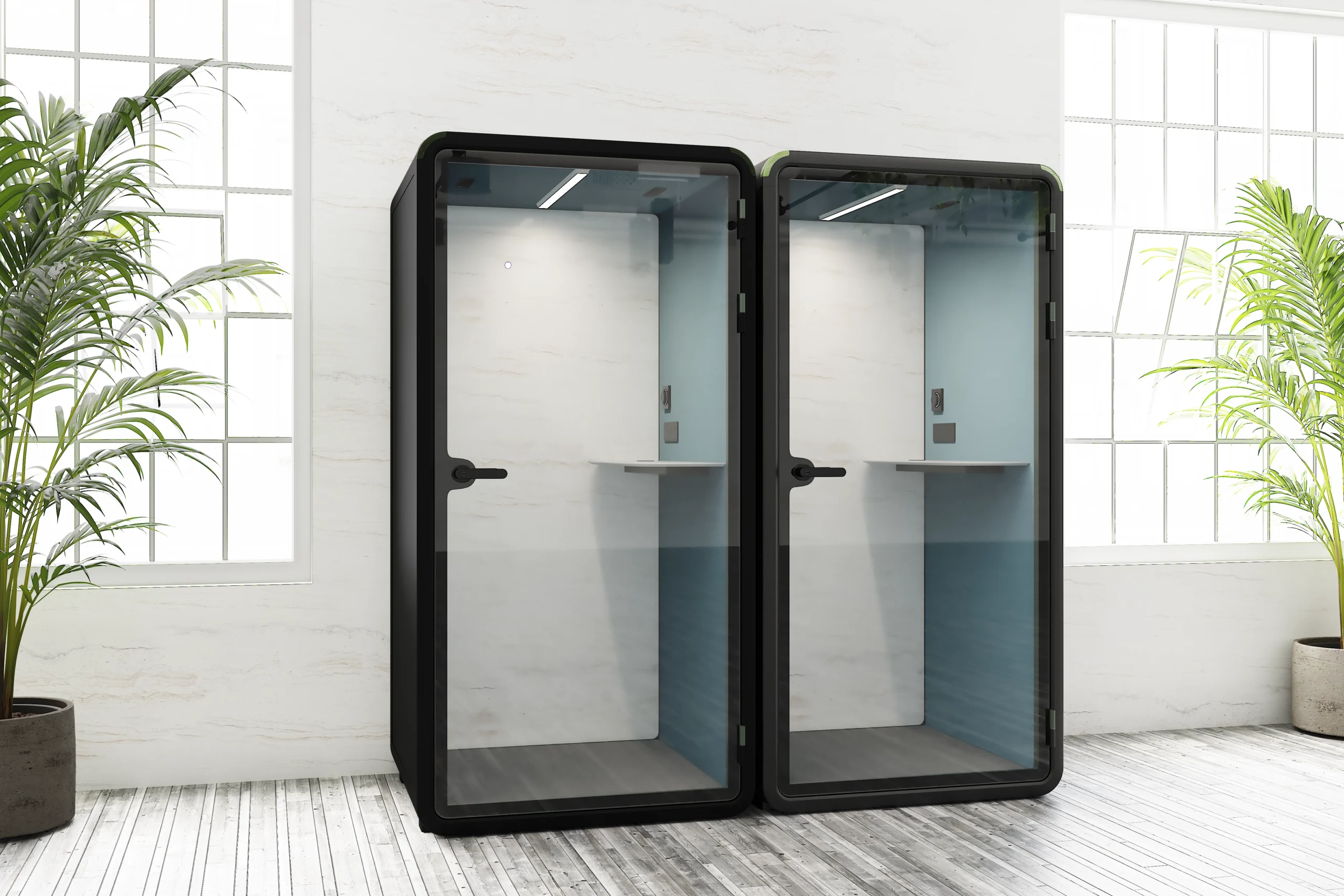 Cabina Acusto modello M in un'area di lavoro