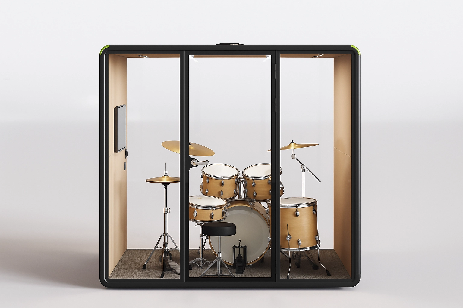 Interno di una cabina Acusto allestita come sala per provare musica