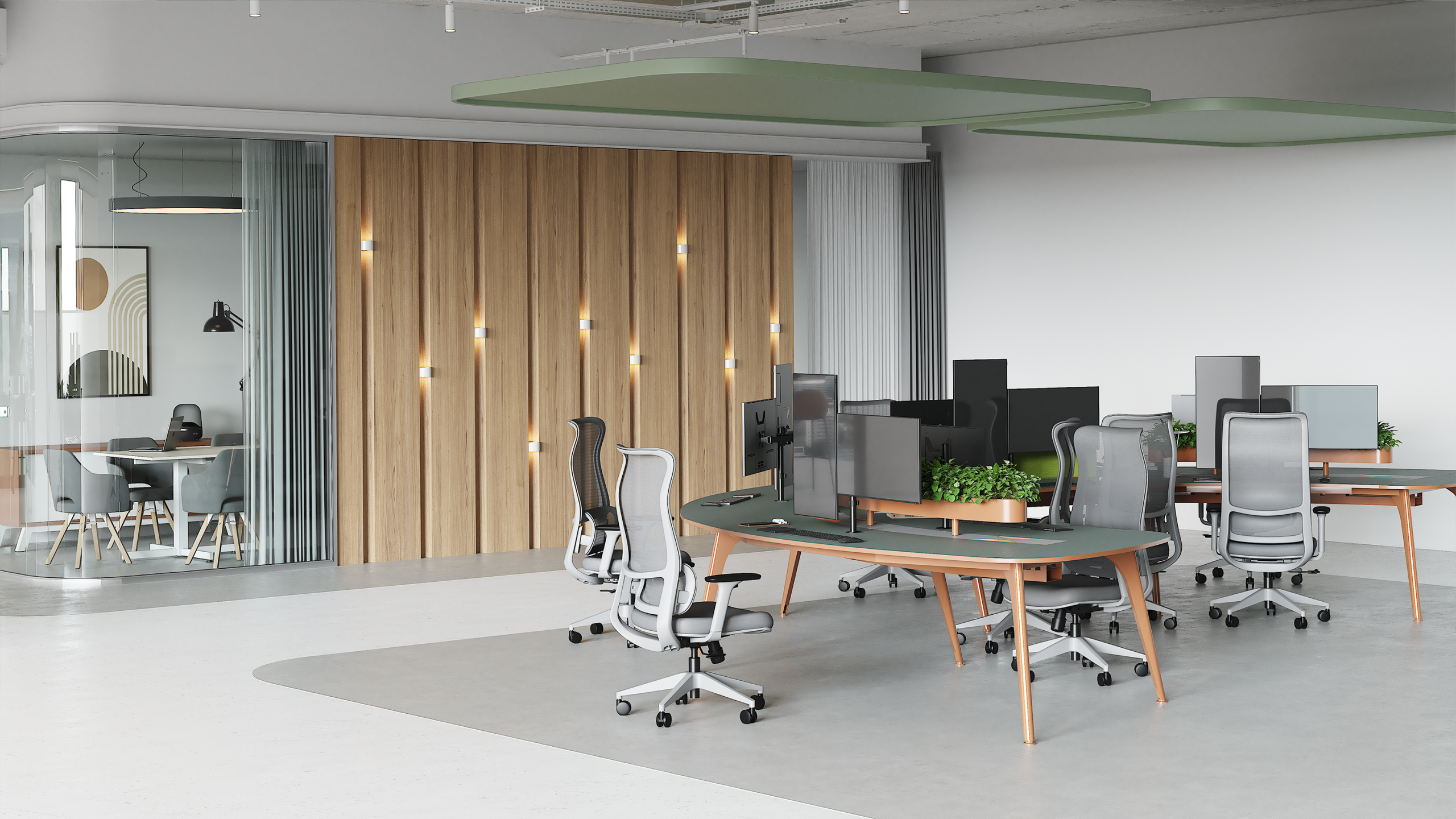 Ambiente ufficio con postazioni Aura