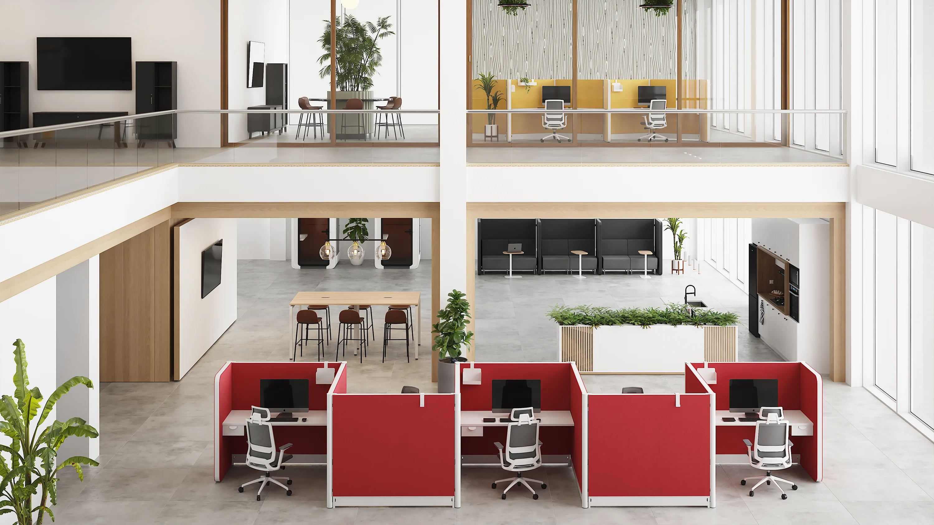Coworking allestito con pannelli acustici Setto