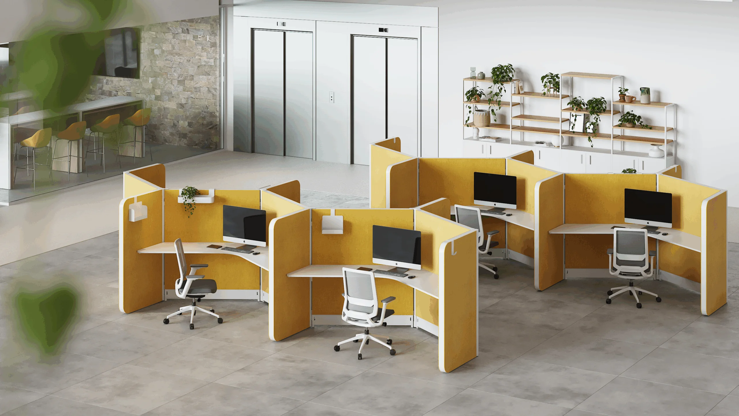 Area di lavoro collaborativo con pannelli Setto